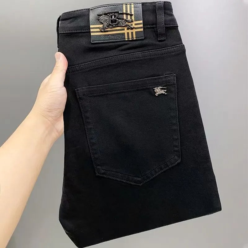 High quality autumn and winter jeans men's black high-end small foot casual elastic high-end fashion slim fit long pants