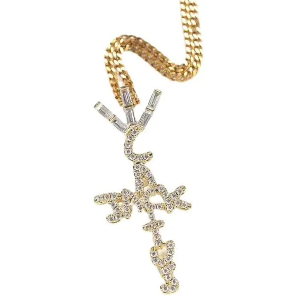 Cactus Jack Travis Scott Cactus Jack Signature Cross Pendant Necklace Gold Jewelry - 13