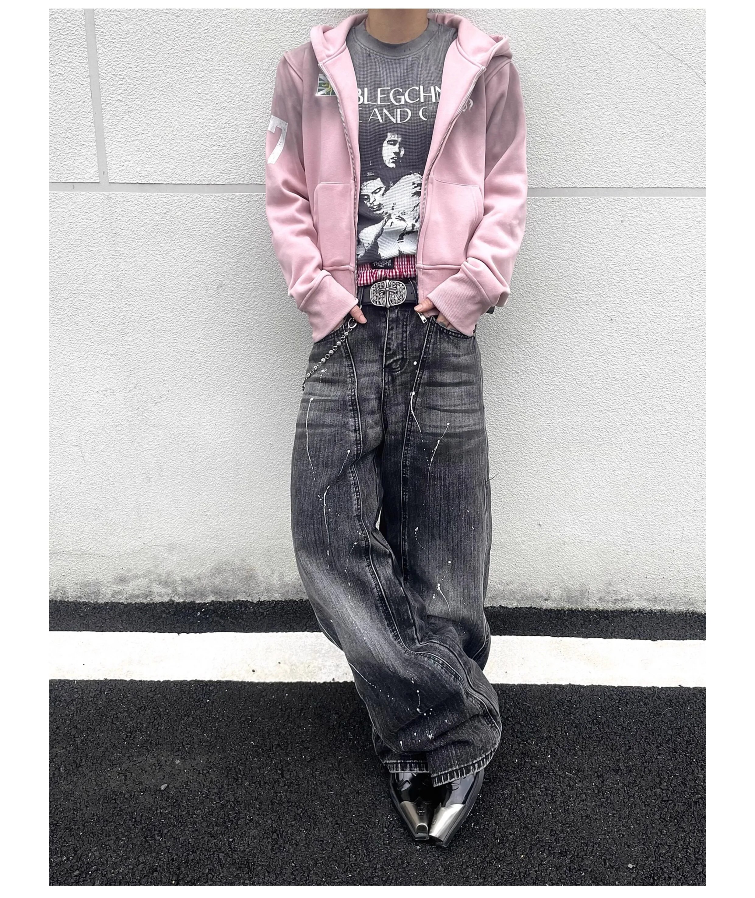 Design Paint-Splatter Wide-Leg Jeans Black - 9