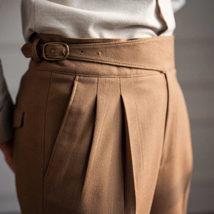 Design Pleated High-Waist Trousers Beige Pants