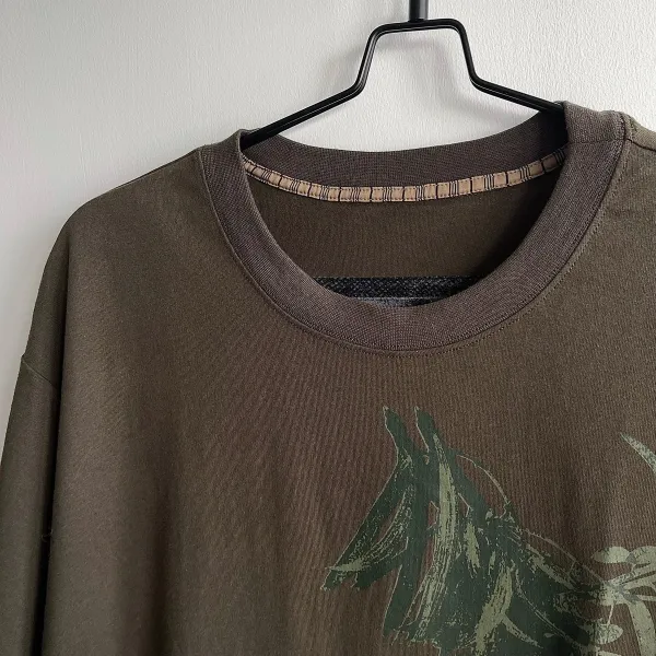 Design Palm Leaf Print Olive Green T-Shirt - 8