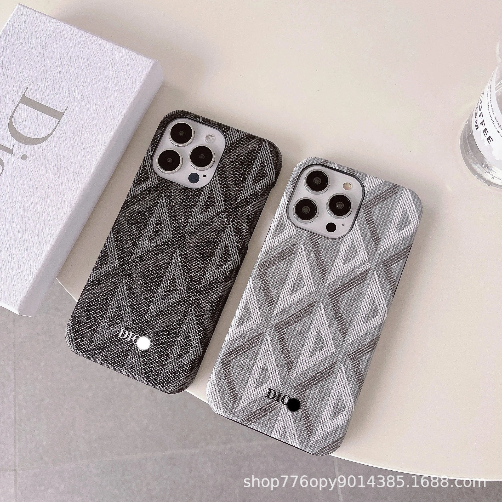 Dior Oblique Gray Geometric Pattern Phone Case - 2