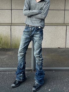 American High Street Retro Vintage Button-Fly Pleated Bowie Jeans for Men, Straight Leg Slim Fit Casual Stacked Pants