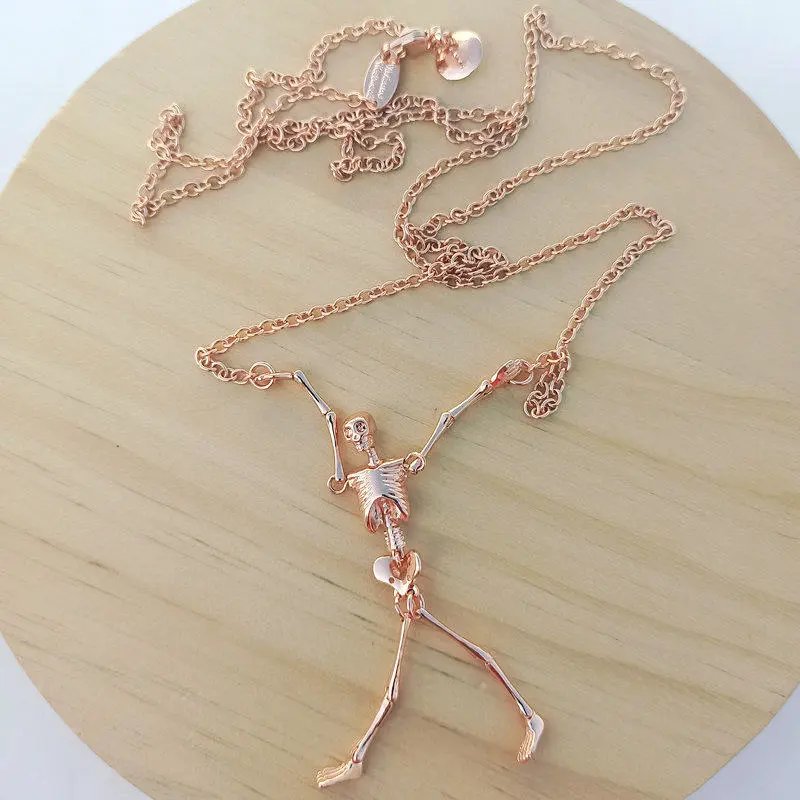 Design Skeleton Pendant Necklace Rose Gold Jewelry - 3