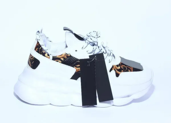 Versace Chain Reaction White Baroque Print Chunky Sneakers - 1