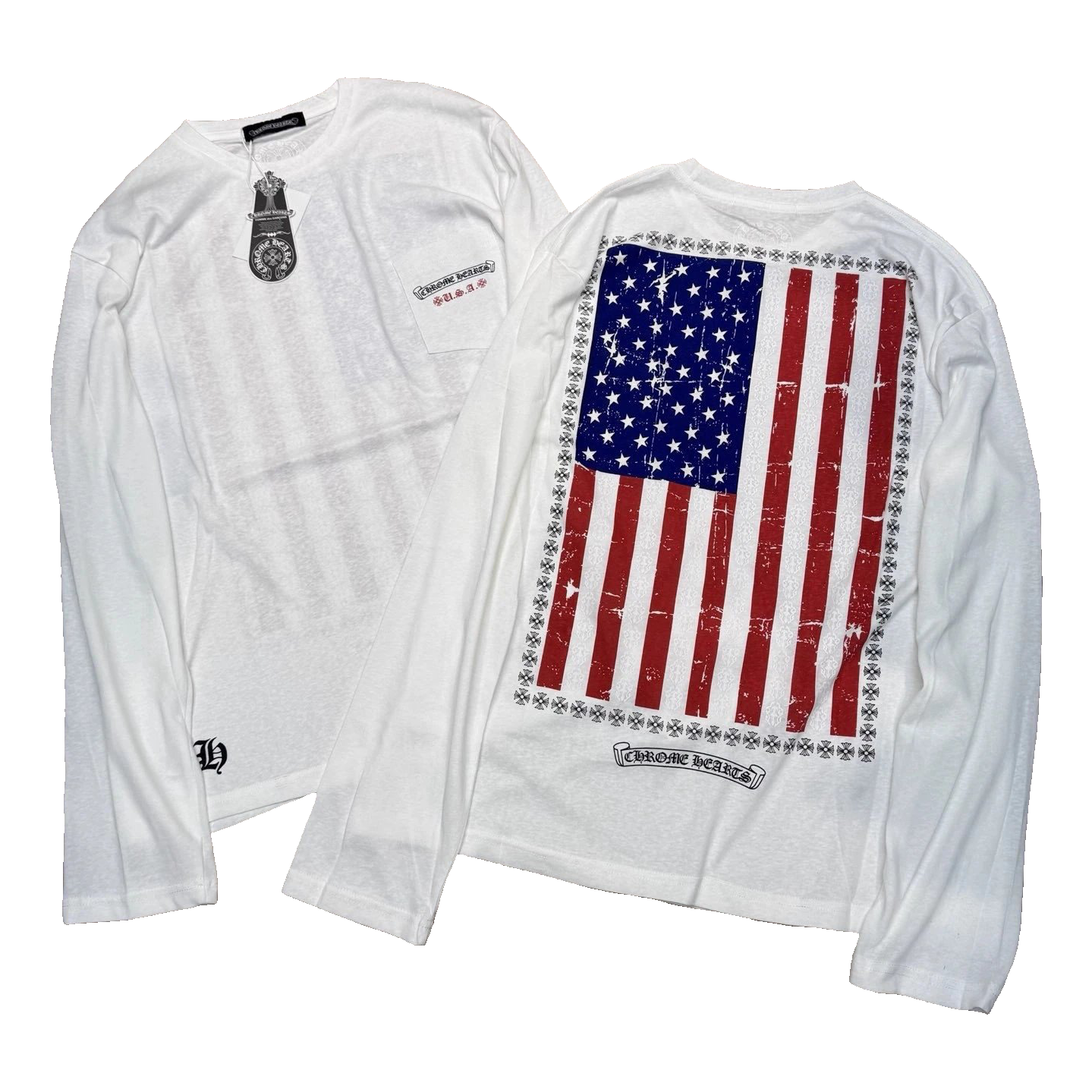 Long Sleeve T-Shirt with Sanskrit Print Chest Pocket Couple's Matching Tee