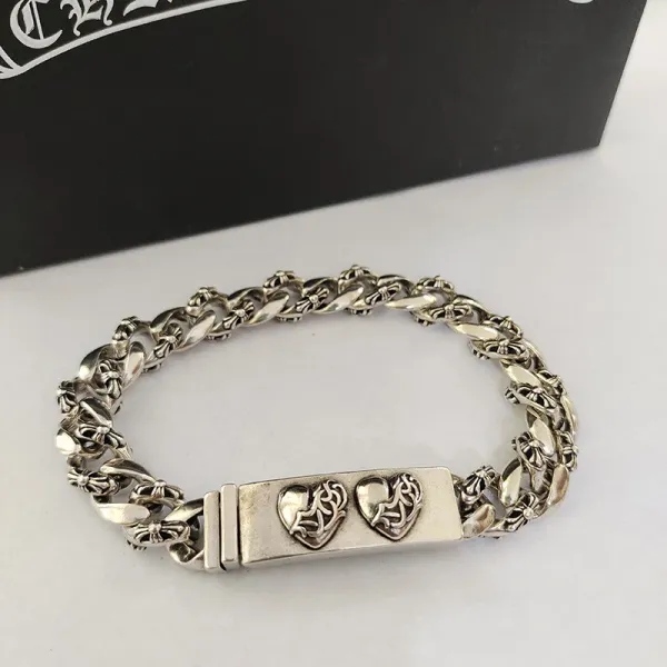 Chrome Hearts Double Heart Curb Chain Bracelet Silver Jewelry - 1