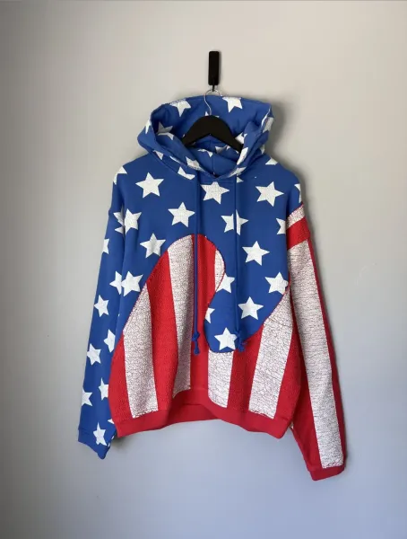Design American Flag Print Cropped Hoodie Multicolor - 8