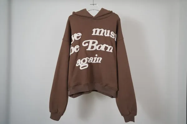 Design 'Ye Must Be Born Again' Brown Cropped Hoodie - 1