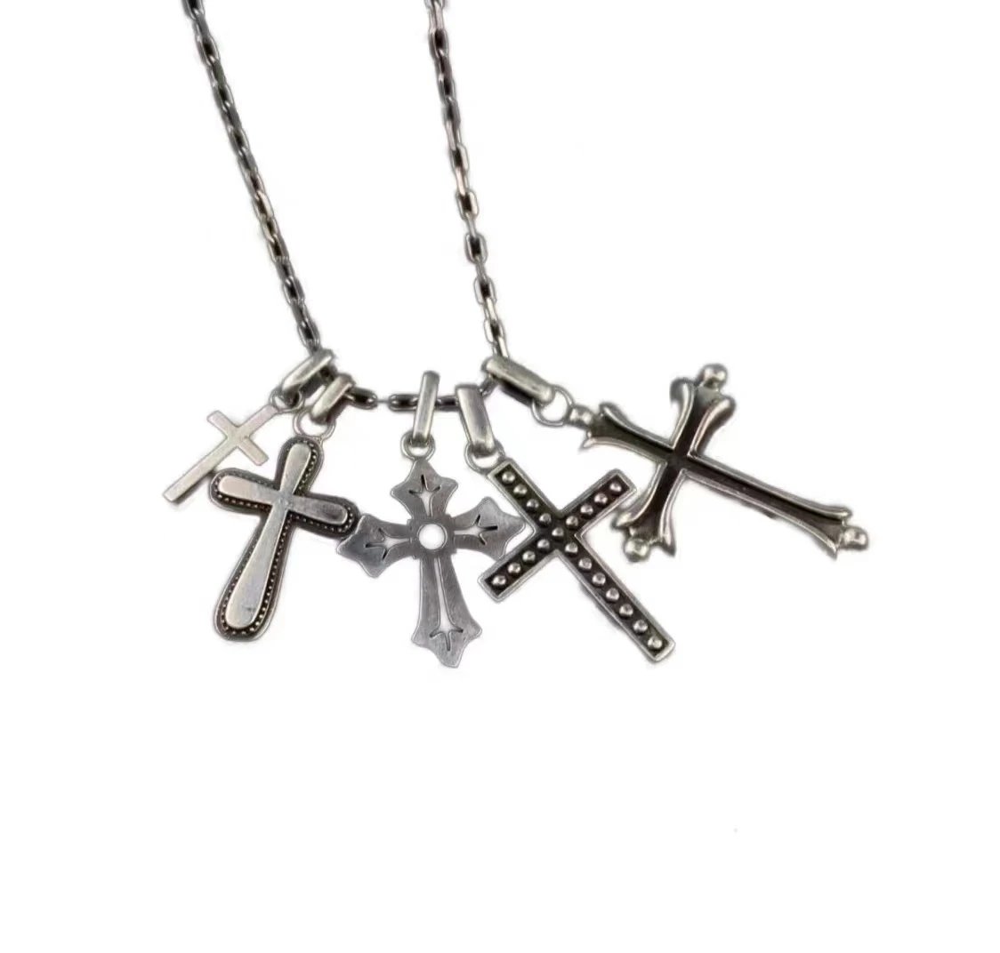 Design Multi-Cross Pendant Necklace Silver Jewelry - 5