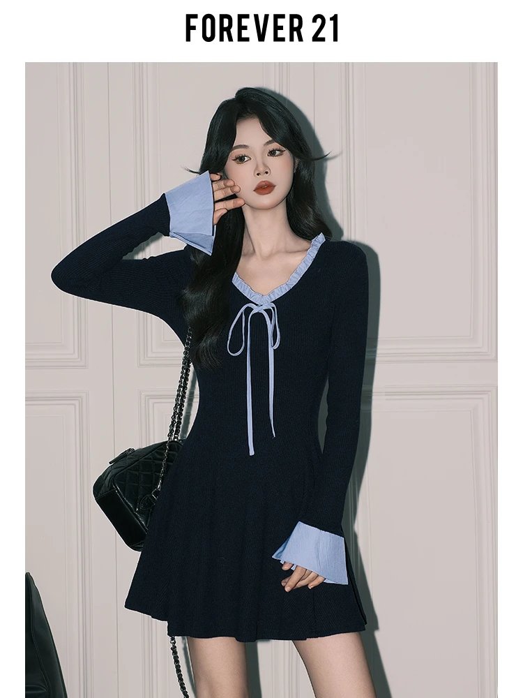 Design Forever 21 Knit Dress with Contrast Collar and Cuff in Black Dress - 4