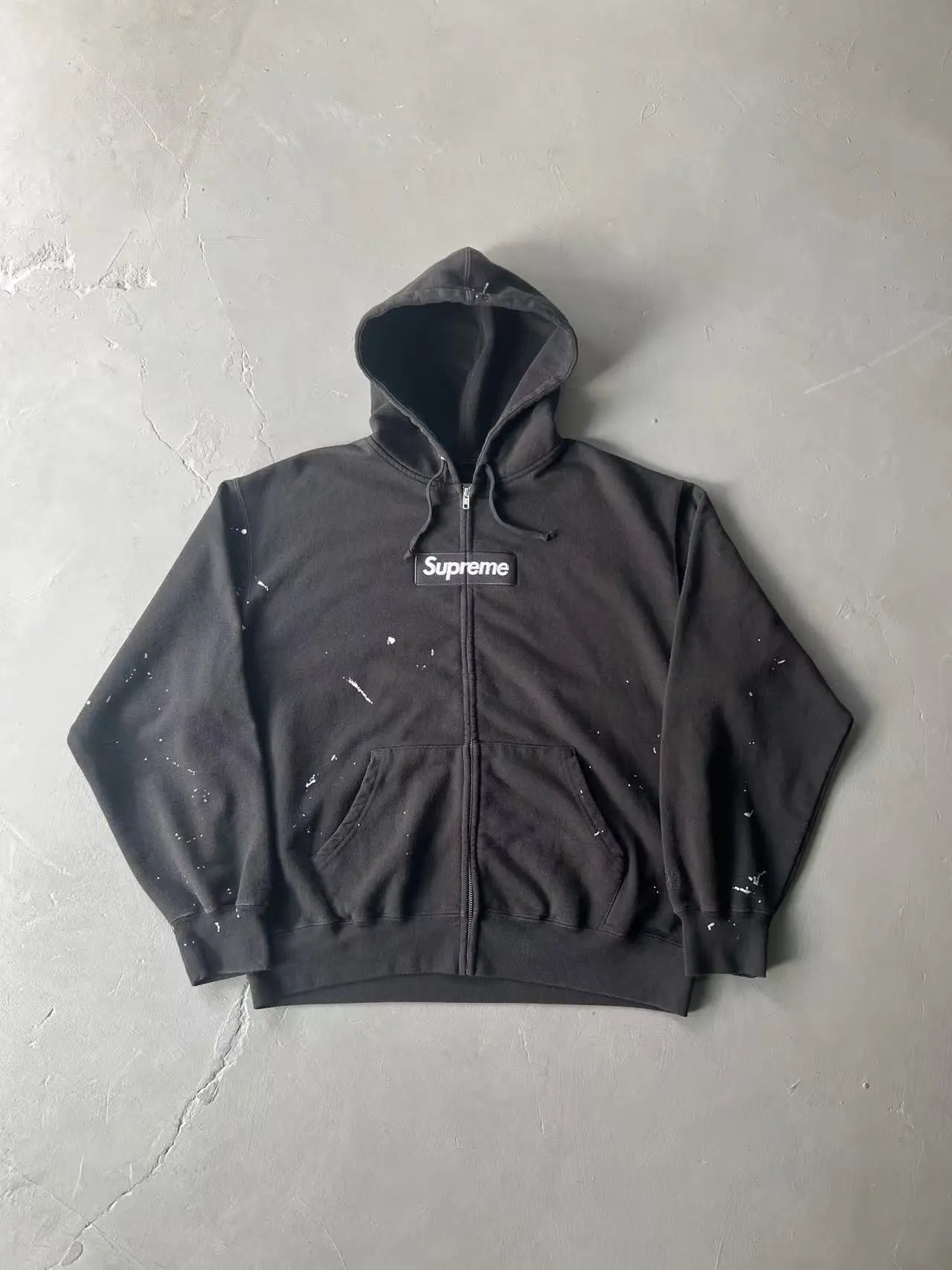 Super Zip-Up Hooded Sweatshirt Fleece-Lined Embroidered Splatter Print Jacket