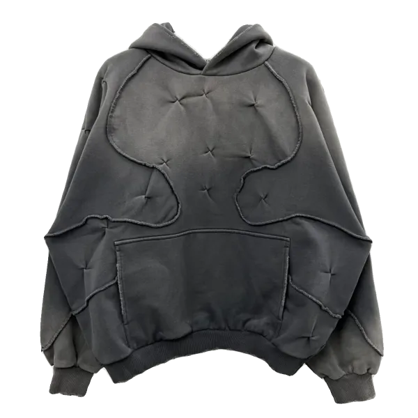 Design Quilted Overlay Hoodie Charcoal Gray Hoodie - 5