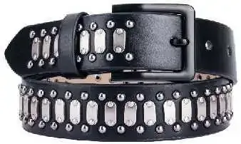 Design Studded Leather Belt Black - 1