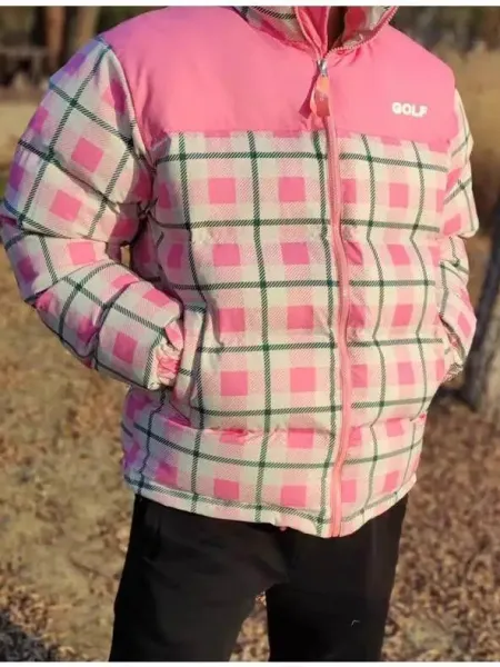 Design GOLF Wang Green Plaid Puffer Jacket Outerwear - 2
