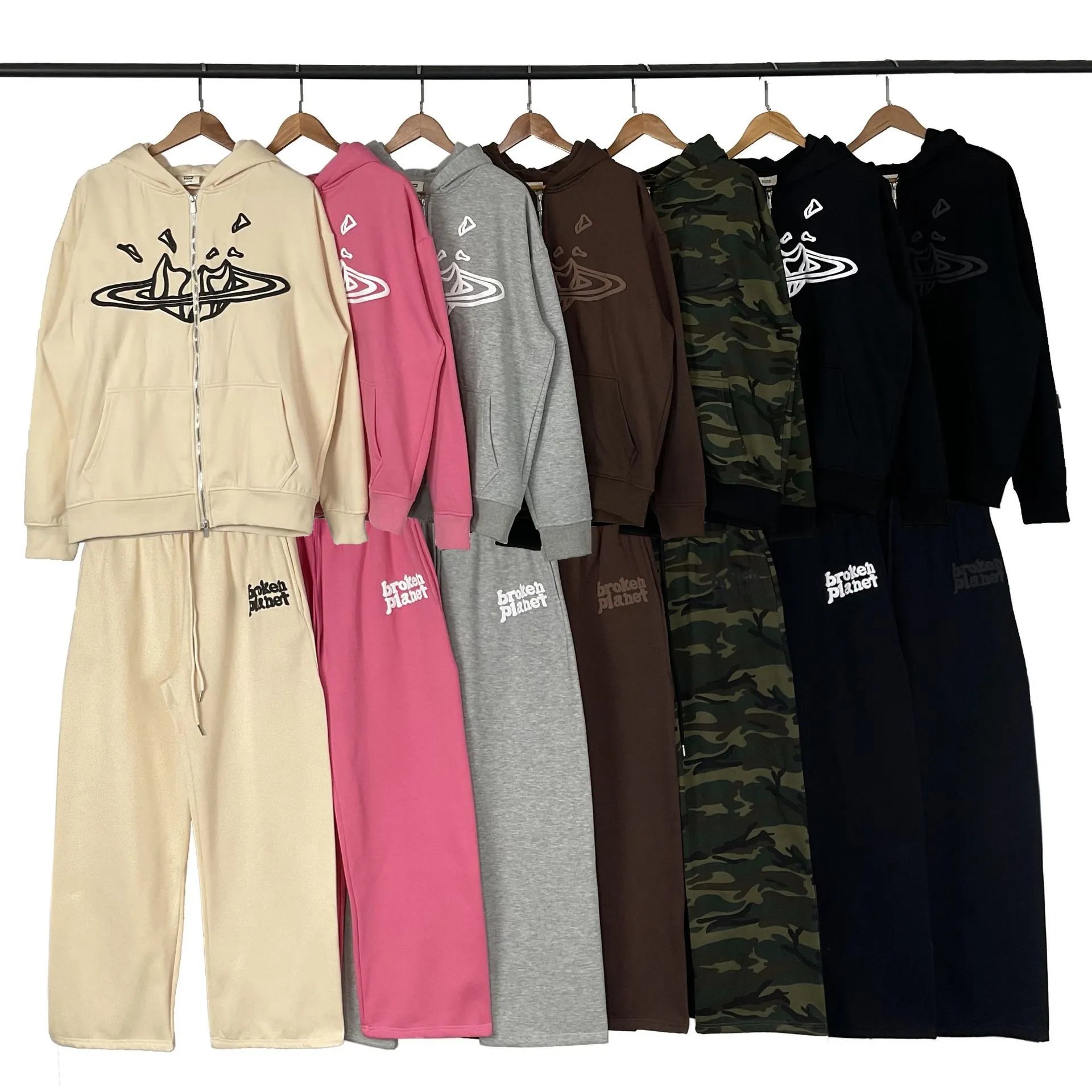 Trendy letter foam printed hooded sweatshirt, loose casual with fleece hoodie set, cross-border