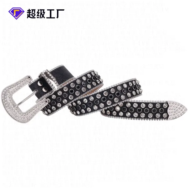 Design Studded Leather Belt Black - 5