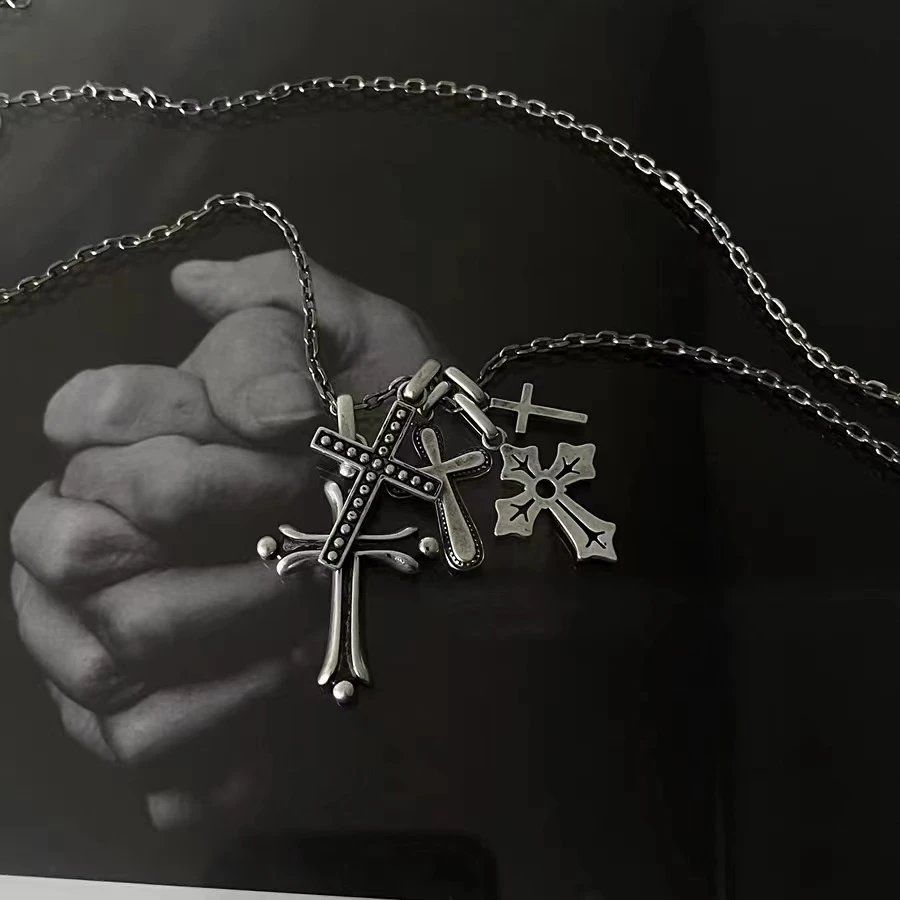 Design Multi-Cross Pendant Necklace Silver Jewelry - 4