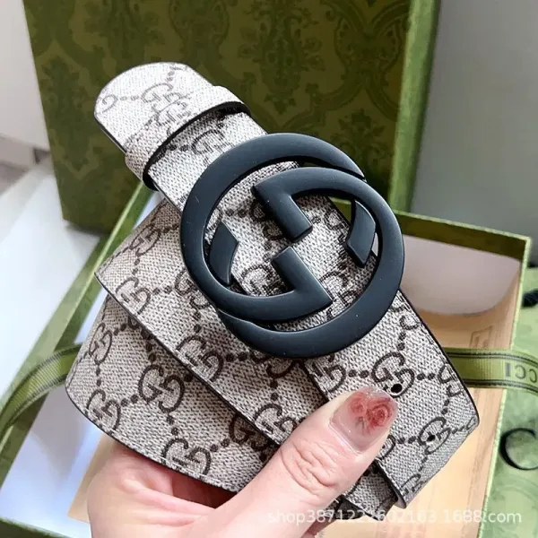 Gucci Double G Interlocking Buckle Belt Dark Gray Monogram Canvas Belt - 2
