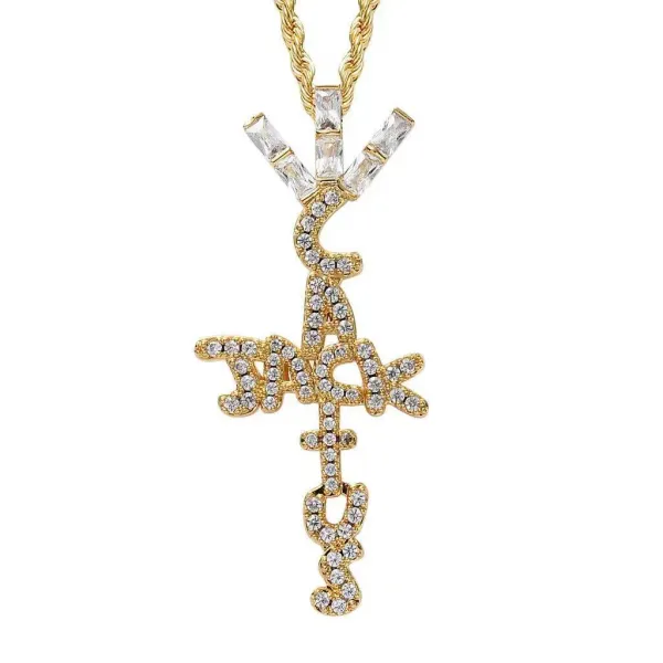 Cactus Jack Travis Scott Cactus Jack Signature Cross Pendant Necklace Gold Jewelry - 9