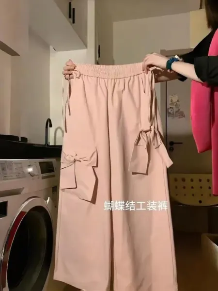 Design Oversized Star Print T-Shirt and Wide-Leg Pants Set in Cream and Pink - 5