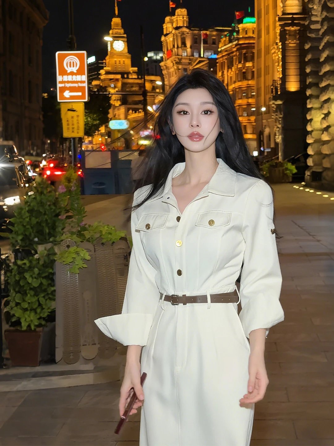林不晚Buwan polo领长袖衬衫连衣裙女秋新款气质修身工装包臀裙：findsindex.com