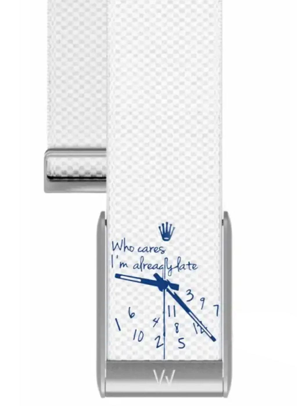 White Canvas Watch with Blue Text and Numbers