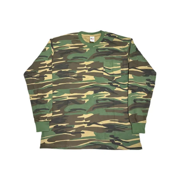 Design Camo Print Long Sleeve T-Shirt with Chest Pocket Tops.t Shirts - 1