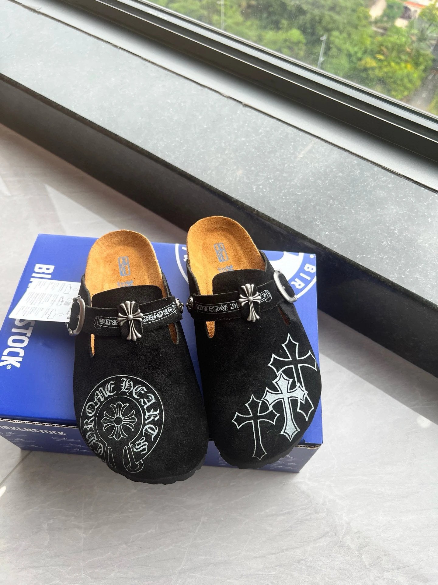 Chrome Hearts x Birkenstock Boston Suede Black