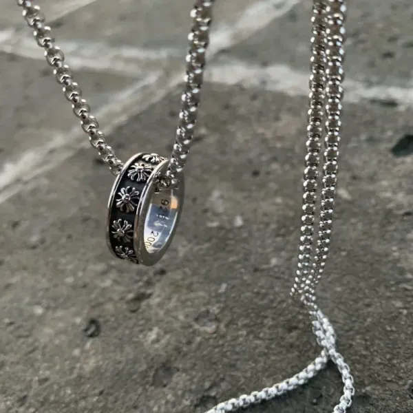 Chrome Hearts Flower Motif Spinner Ring Necklace Silver Jewelry - 1