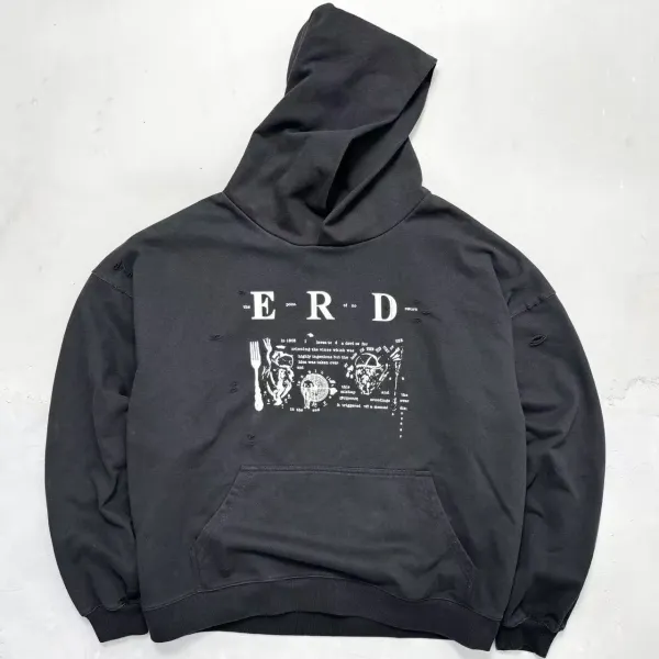 Design ERD Graphic Distressed Hoodie Black - 1