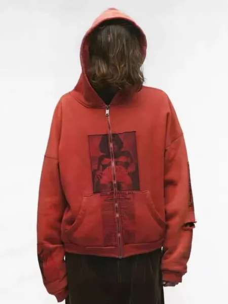 Design Auto-Generative Art Zip-Up Hoodie Red - 4