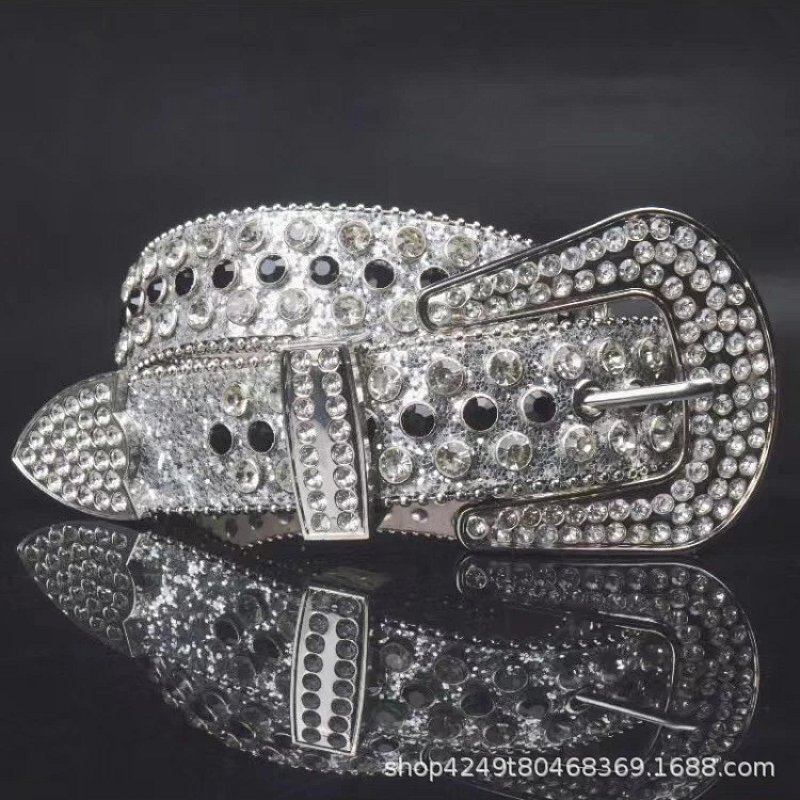 Crystal-Embellished Western Buckle Belt Silver