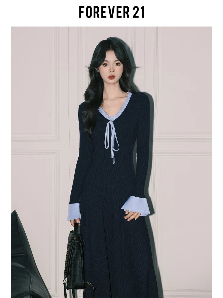 Design Forever 21 Knit Dress with Contrast Collar and Cuff in Black Dress - 2