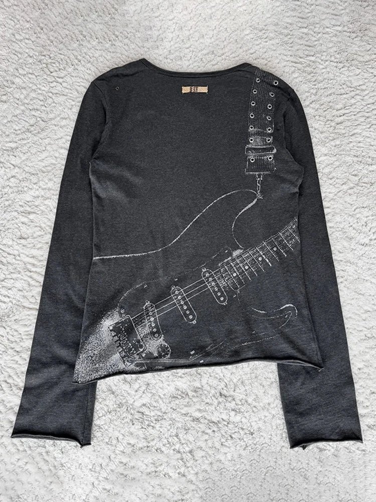 IfSixWasNine00SS Visual Rock Punk Style T-shirt Guitar Printed Long Sleeve T-shirt Unisex