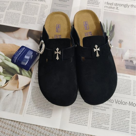 KROXIN Co-branded Birkenstock Half-Slip Clog with Covered Toe & Thick Sole 2025 Cross Design, Genuine Leather, Anti-slip, Versatile