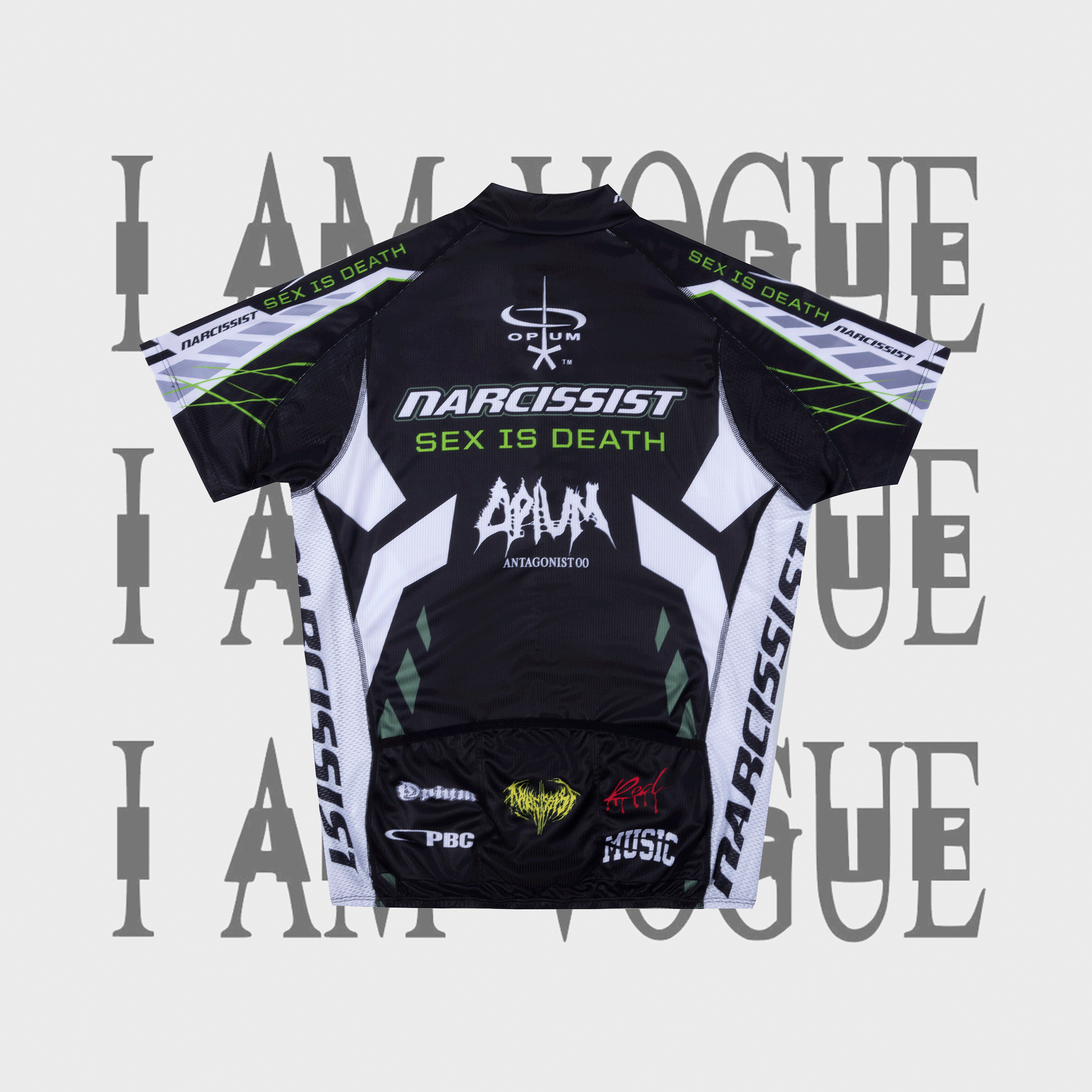 Design Narcissist Opium Cycling Jersey Black White Lime Green Activewear - 4