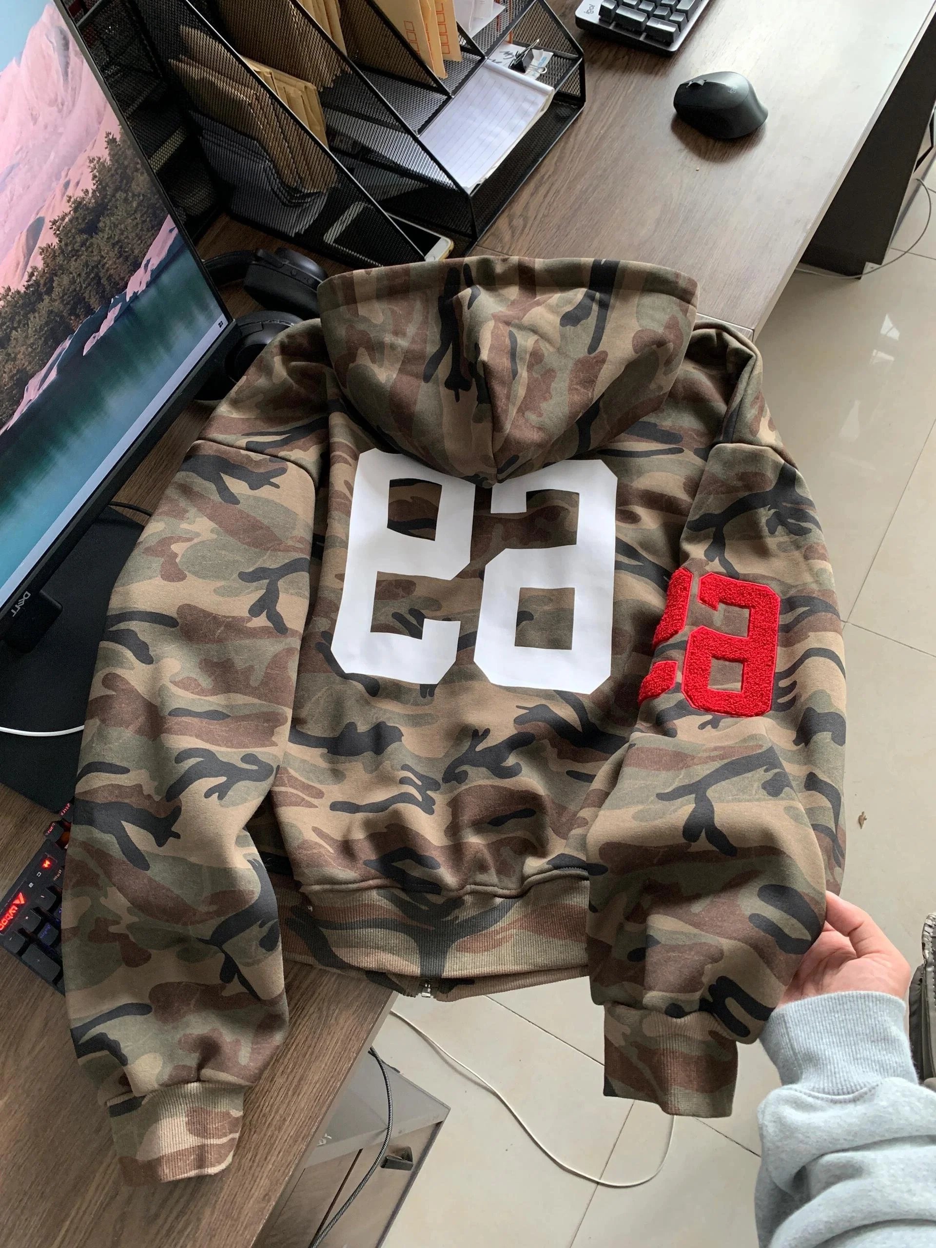 American retro camouflage cardigan hooded sweatshirt, men's and women's loose oversized jacket, heavyweight high street couple style trendy