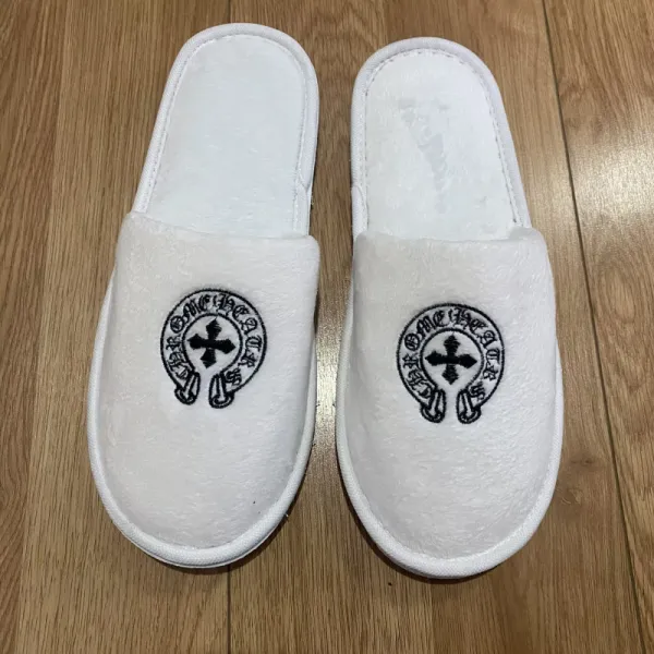 Chrome Hearts Logo Embroidered White Slippers - 1