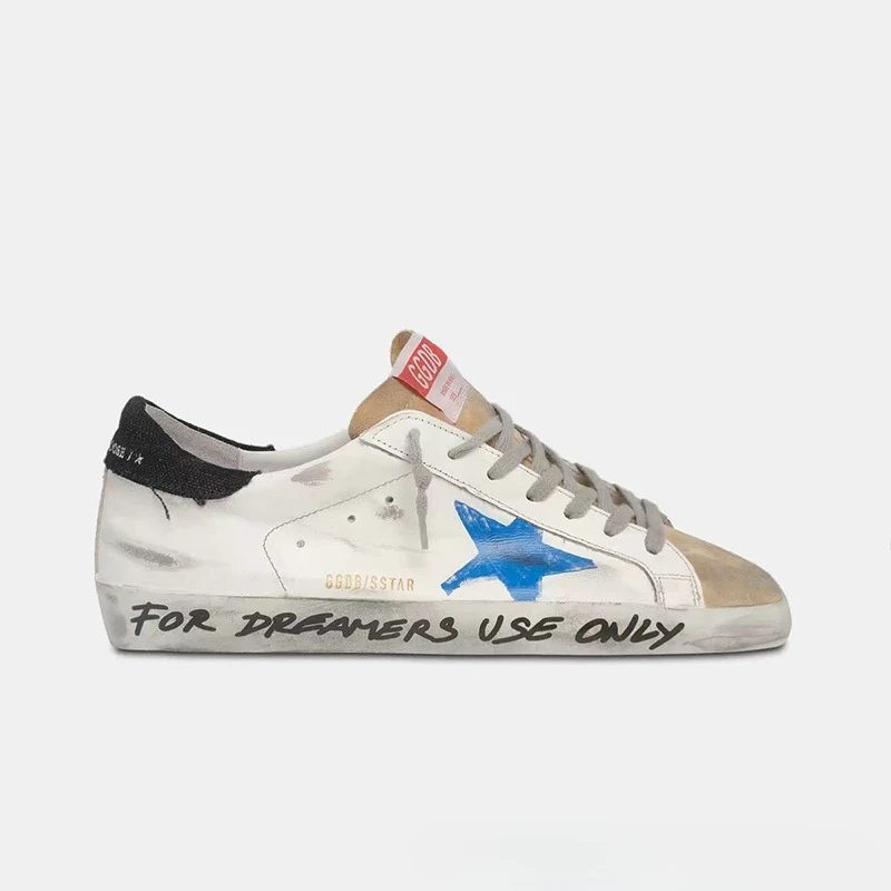 Classic Casual Vintage Sneakers for Men & Women, Korean Style GG Distressed Leather Star-Embellished Lace-Up Shoes with Elevated Insole