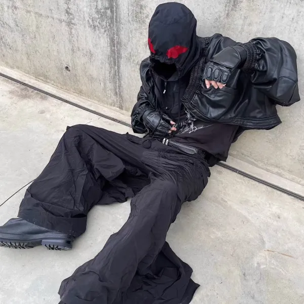 Vetements x Unknown Artist Hooded Oversized Jacket with Red Eye Mask Black Outerwear - 2