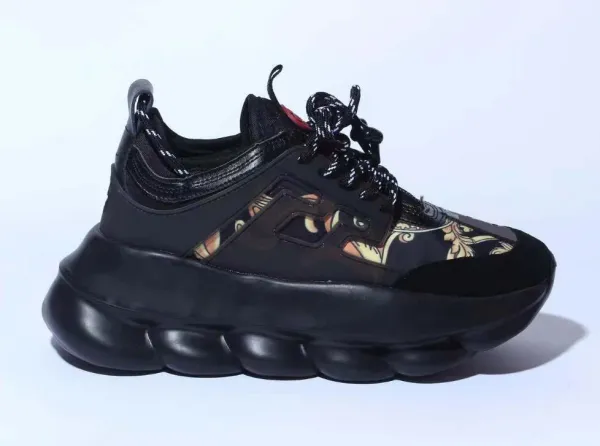 Versace Chain Reaction Black Baroque Print Chunky Sneakers - 1