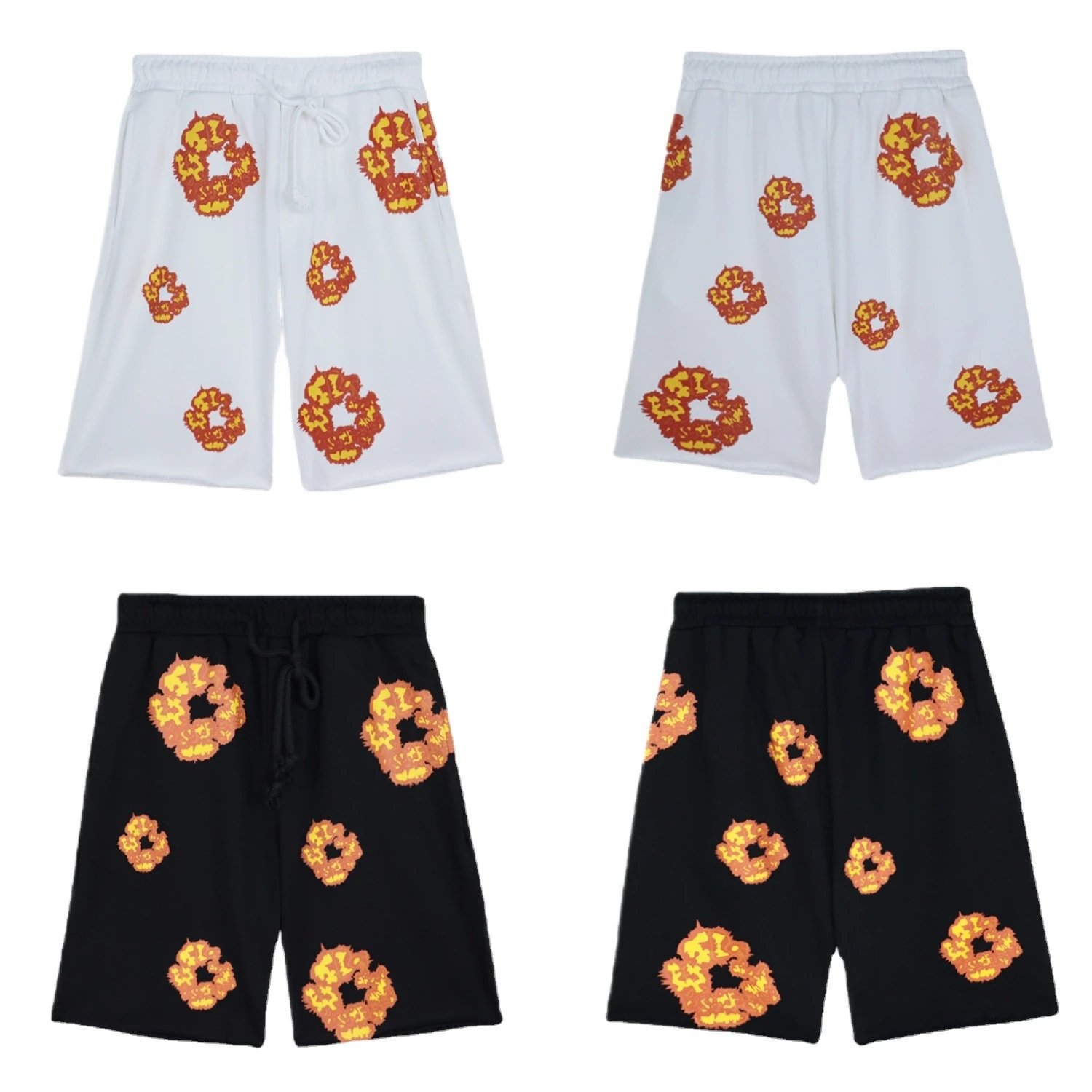 Design Pixel Flame Print Drawstring Shorts White - 5