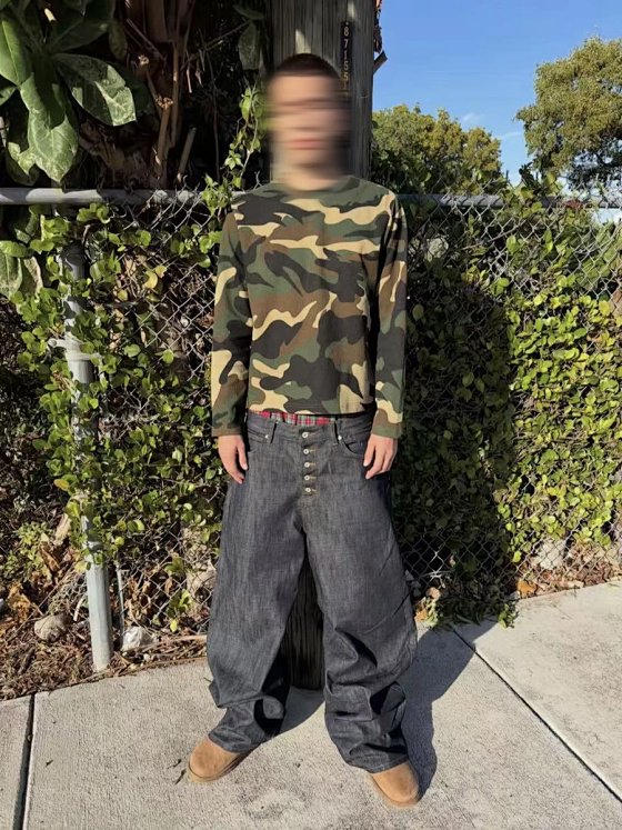 FROM THE STREET Vintage Camo Waffle Knit Embroidered Military Long-Sleeve Thermal T-Shirt