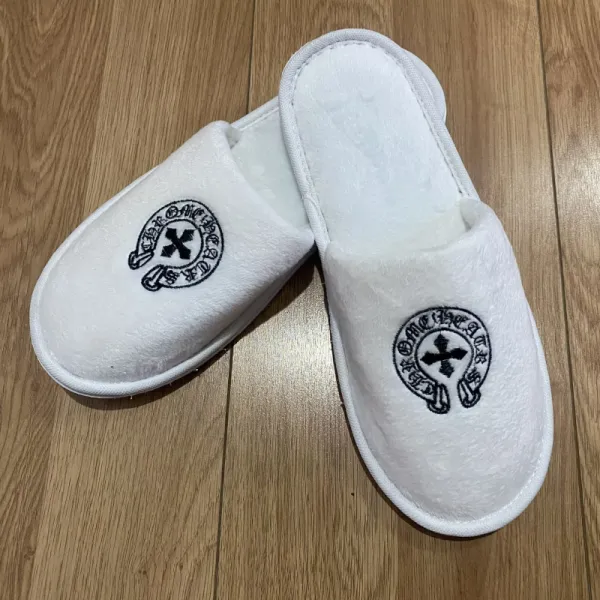 Chrome Hearts Logo Embroidered Black Plush Slippers - 4