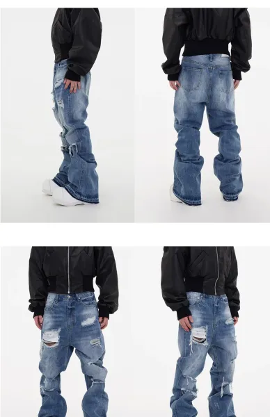 Design Distressed Wide-Leg Jeans Blue - 8