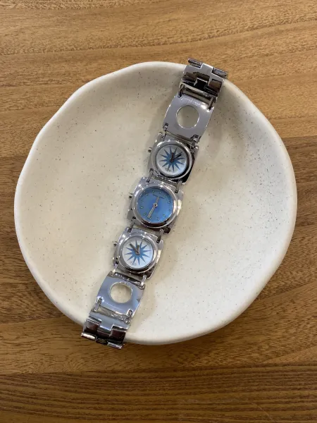 Design Peppe Triple Dial Blue Starburst Watch Silver Watches - 1