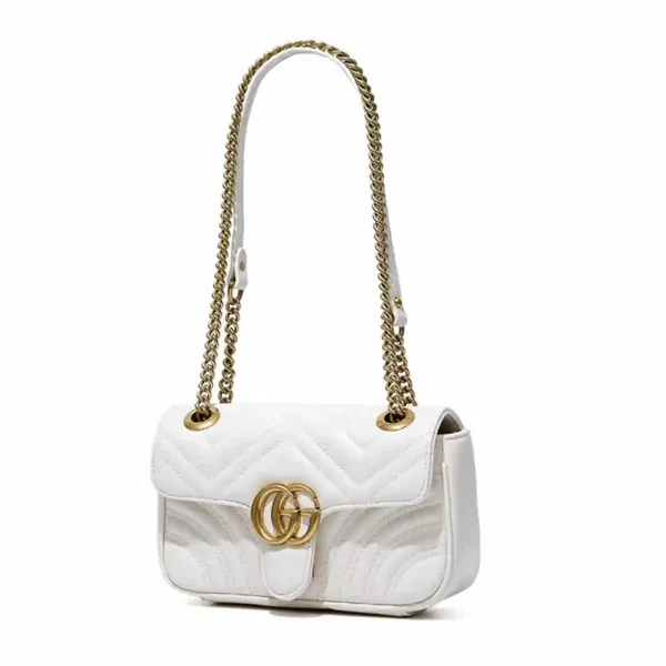 Gucci Marmont Mini Chevron Quilted White Chain Shoulder Bag - 2