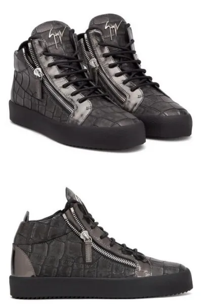 Design Giuseppe Zanotti Deco High-Top Sneakers Gray Croc-Embossed Leather Sneakers - 1