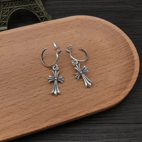 Chrome Hearts Cross Hoop Earrings Silver Jewelry - 1